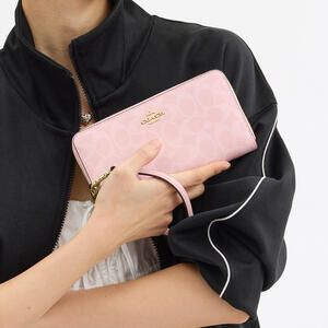 Coach Long Zip Around Wallet In Signature Canvas- Powder Pink